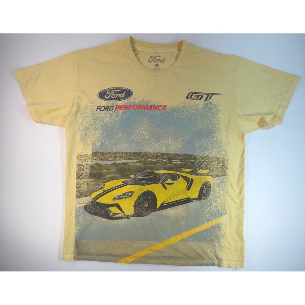 Ford Performance GT Supercar Graphic T-Shirt Yellow Mens L/XL Racing Tee